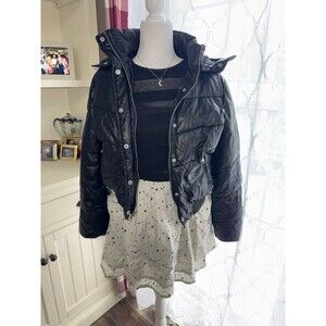 NWOT Generation Love Talia Puffer Jacket Black Quilted Cropped Hooded Puffer XS
